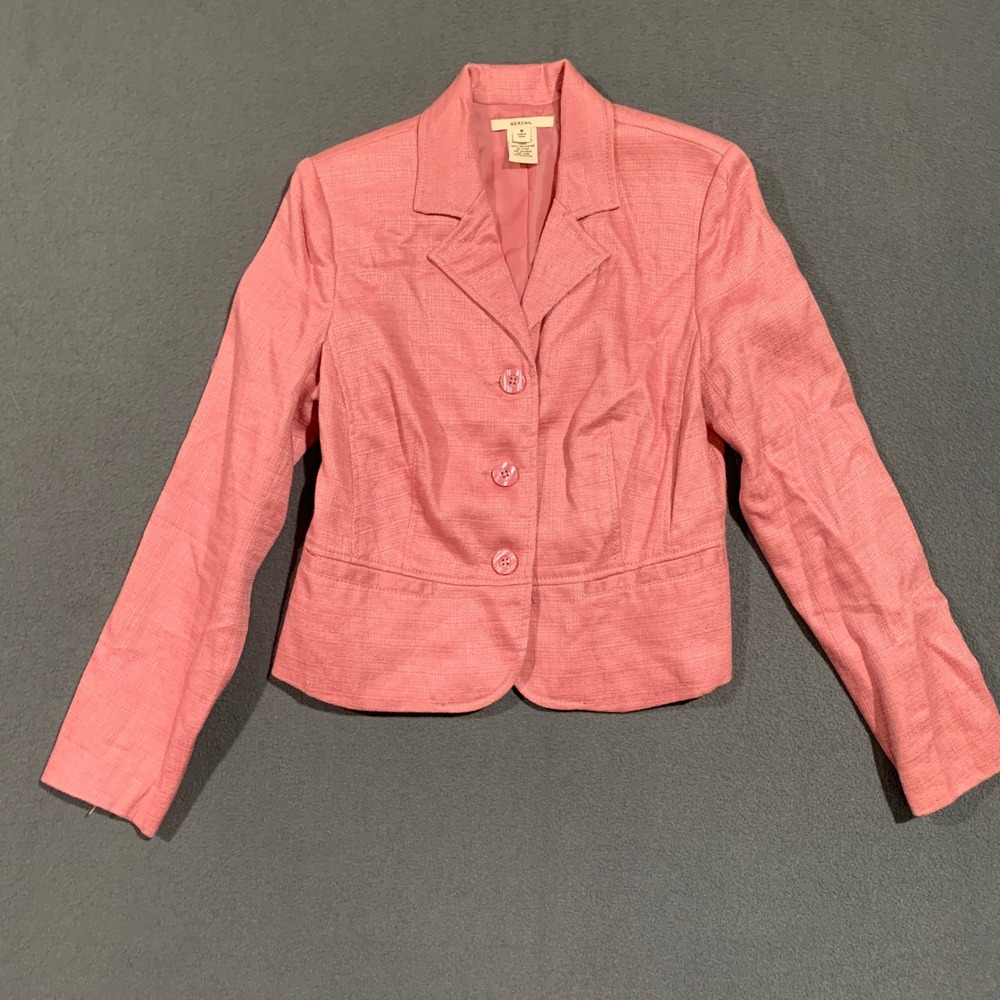 Merona‎ Women's Pink Linen Cotton Blazer Jacket Lined Size Medium Career Office